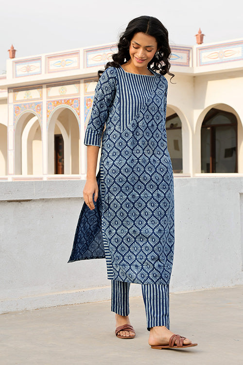 Buy Jaipur Kurti Navy & Beige Cotton Kurti Palazzo Set With Dupatta for  Women Online @ Tata CLiQ